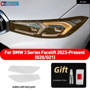 BMW 2個 ヘッドライト フィルム クリアスモークブラック TPU ステッカー 3シリーズ 2023 フェイスリフト G20 G21 - golden　point