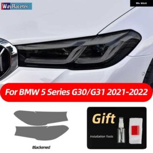BMW 2個 ヘッドライト フィルム クリアスモークブラック TPU ステッカー F10 F11 F07 G31 G30 5シリーズ 2022 M パフォーマンス - g30　g31　21-22　s