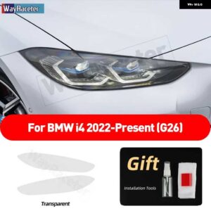 BMW 2個 ヘッドライト フィルム クリアスモークブラック TPU ステッカー I4 G26 2022 2023 M50 - transparent