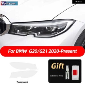 BMW 2個 ヘッドライト フィルム フロントライト クリアスモークブラック TPU ステッカー 3シリーズ F30 F31 F34 G20 G21 - g20　g21