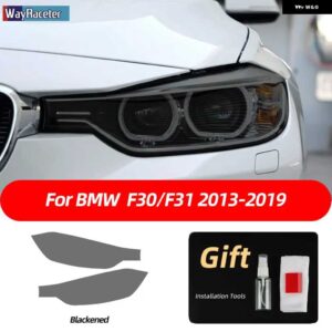 BMW 2個 ヘッドライト フィルム フロントライト クリアスモークブラック TPU ステッカー 3シリーズ F30 F31 F34 G20 G21 - f30　f31　black