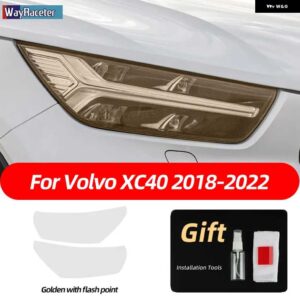 ボルボ 2個 ヘッドライト フィルム フロントライト クリアスモークブラック TPU ステッカー XC40 2022 2021 2018-ON - golden　point
