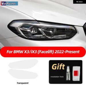 BMW 2個 ヘッドライト フィルム フロントライト クリアスモークブラック TPU ステッカー X3 G01 IX3 G08 フェイスリフト 2022 2023 - Transparent