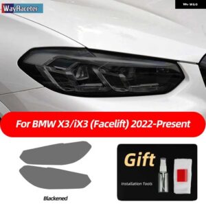 BMW 2個 ヘッドライト フィルム フロントライト クリアスモークブラック TPU ステッカー X3 G01 IX3 G08 フェイスリフト 2022 2023 - Smoked black