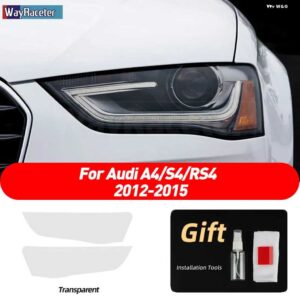 アウディ 2個 ヘッドライト フィルム クリアスモークブラック TPU ステッカー A4 B8 フェイスリフト 2012-15 S4 RS4 8K - Transparent