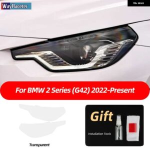 BMW 2個 ヘッドライト フィルム フロントライト クリアスモークブラック TPU ステッカー 2シリーズ クーペ G42 2022 M240I - transparent