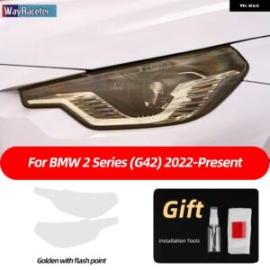 BMW 2個 ヘッドライト フィルム フロントライト クリアスモークブラック TPU ステッカー 2シリーズ クーペ G42 2022 M240I - golden　point