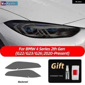 BMW 2個 M パフォーマンス ヘッドライト フィルム クリアスモークブラック TPU ステッカー 4シリーズ G22 G23 G26 2021 2022 - smoked　black