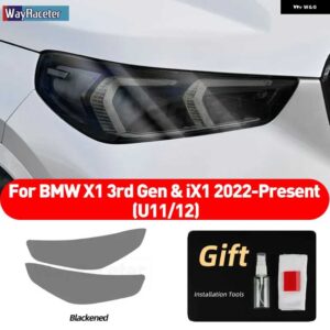 BMW 2個 ヘッドライト フィルム クリアスモークブラック TPU ステッカー X1 U11 U12 IX1 2022 2023 2024 - smoked　black