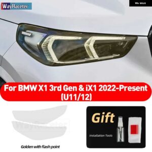 BMW 2個 ヘッドライト フィルム クリアスモークブラック TPU ステッカー X1 U11 U12 IX1 2022 2023 2024 - golden　point