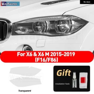 BMW 2個 ヘッドライト フィルム クリアスモークブラック TPU ステッカー X6 F16 X6M F86 2015-19 M50D - transparent