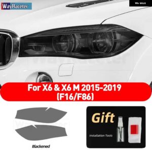 BMW 2個 ヘッドライト フィルム クリアスモークブラック TPU ステッカー X6 F16 X6M F86 2015-19 M50D - smoked　black