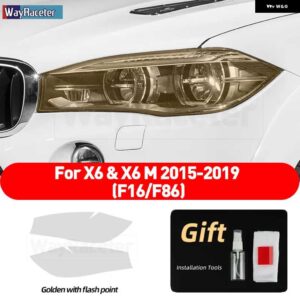 BMW 2個 ヘッドライト フィルム クリアスモークブラック TPU ステッカー X6 F16 X6M F86 2015-19 M50D - golden　point