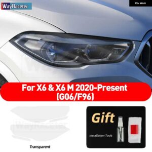 BMW 2個 ヘッドライト フィルム クリアスモークブラック TPU ステッカー X6 G06 X6M F96 2022 M パフォーマンス - transparent, For　G06