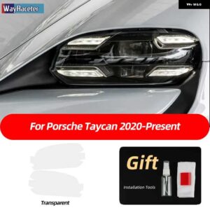 ポルシェ ヘッドライト フィルム フロントライト クリアスモークブラック TPU ステッカー タイカン 2020 2022 クロスツーリスモスポーツ - Transparent