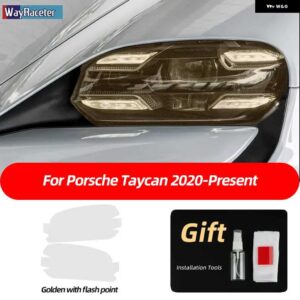 ポルシェ ヘッドライト フィルム フロントライト クリアスモークブラック TPU ステッカー タイカン 2020 2022 クロスツーリスモスポーツ - Golden point