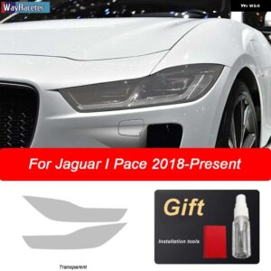 ジャガー 2個 ヘッドライト フィルム 自己修復クリア黒 TPU ステッカー I ペース 2018 2019 2020 - Transparent