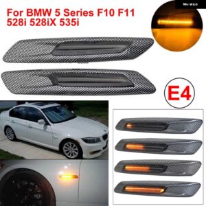 BMW 2X LED シーケンシャルフェンダー インジケータ ーサイドマーカーウインカーウィンカー ライト 5シリーズ F10 F11 528I 528IX 535I 2011 12 2013 - carbon　fiber　lens