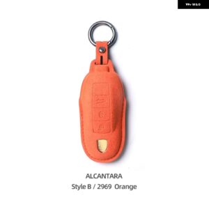 ポルシェ アルカンターラレザー製リモートキーカバー ケースカイエン 958 957 マカンケイマン 987 986 ボクスター 911 オート - Style B Orange