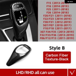 BMW カーボン ABS F30 F10 F15 F07 F20 F21 F34 F35 F31 ギア シフトノブ トリムカバー ステッカー カー インテリア - B Texture Black