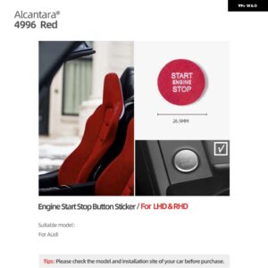 アウディ アルカンターラ A3 8P 8V A4 B7 B8 B9 A5 A6 C6 C7 A7 A8 Q3 Q5 Q7 TT スタート ストップ ボタン ステッカー トリム カー インテリア - 4996 red