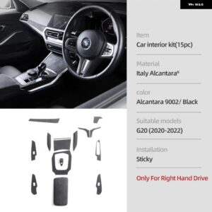 BMW G20 320I 325I 330I アルカンターラ インテリア トリム ステアリング ホイール フレーム カーセンター コンソール カバー パネル ステッカー - 15pcs RHD
