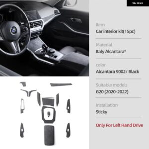 BMW G20 320I 325I 330I アルカンターラ インテリア トリム ステアリング ホイール フレーム カーセンター コンソール カバー パネル ステッカー - 15pcs LHD