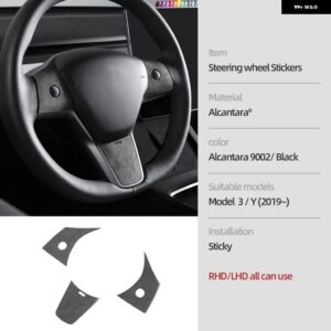 テスラ アルカンターラ モデル 3 Y 2019-2023 3個 ステアリングホイール パッチカバー トリム ステッカー 装飾 カー インテリア - black