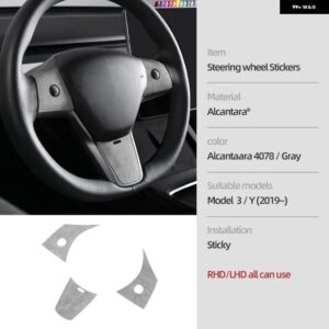 テスラ アルカンターラ モデル 3 Y 2019-2023 3個 ステアリングホイール パッチカバー トリム ステッカー 装飾 カー インテリア - gray