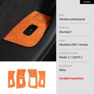 テスラ アルカンターラ モデル 3 Y 2019-2023 ウィンドウリフタースイッチ ボタン 装飾 カバー トリム ステッカー カー インテリア - RHD 2969 orange