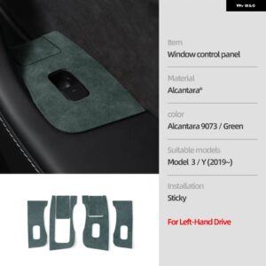 テスラ アルカンターラ モデル 3 Y 2019-2023 ウィンドウリフタースイッチ ボタン 装飾 カバー トリム ステッカー カー インテリア - LHD 9073 green