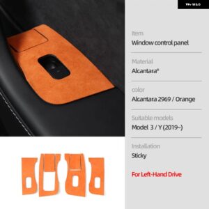 テスラ アルカンターラ モデル 3 Y 2019-2023 ウィンドウリフタースイッチ ボタン 装飾 カバー トリム ステッカー カー インテリア - LHD 2969 orange