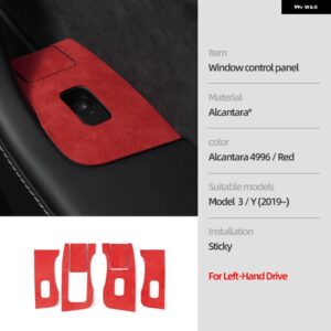 テスラ アルカンターラ モデル 3 Y 2019-2023 ウィンドウリフタースイッチ ボタン 装飾 カバー トリム ステッカー カー インテリア - LHD 4996 red