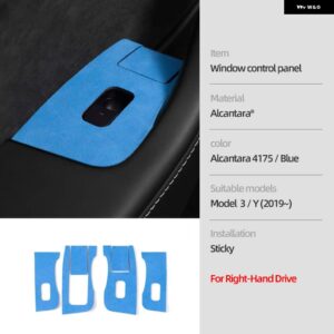 テスラ アルカンターラ モデル 3 Y 2019-2023 ウィンドウリフタースイッチ ボタン 装飾 カバー トリム ステッカー カー インテリア - RHD 4175 blue
