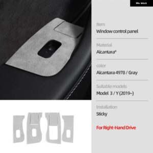 テスラ アルカンターラ モデル 3 Y 2019-2023 ウィンドウリフタースイッチ ボタン 装飾 カバー トリム ステッカー カー インテリア - RHD 4978 gray