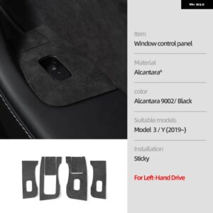 テスラ アルカンターラ モデル 3 Y 2019-2023 ウィンドウリフタースイッチ ボタン 装飾 カバー トリム ステッカー カー インテリア - LHD 9002 black