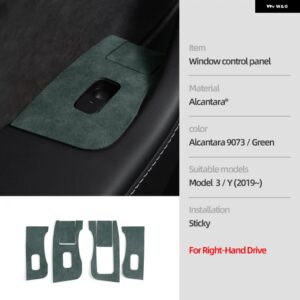 テスラ アルカンターラ モデル 3 Y 2019-2023 ウィンドウリフタースイッチ ボタン 装飾 カバー トリム ステッカー カー インテリア - RHD 9073 green