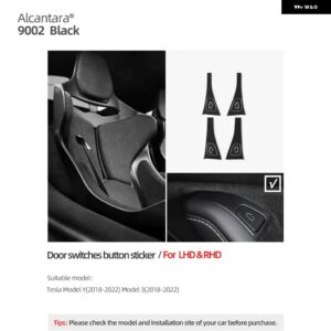 テスラ ウィンドウコントロールパネルトリム ステッカー モデル 3 モデル Y 2023-2018 アルカンターラドアリフティングスイッチ ボタン - Black 9002