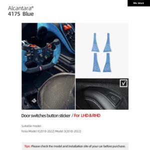 テスラ ウィンドウコントロールパネルトリム ステッカー モデル 3 モデル Y 2023-2018 アルカンターラドアリフティングスイッチ ボタン - Blue 4175