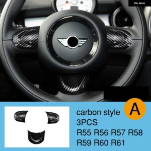 BMW ステアリングホイール パネルマルチメディアボタン 装飾 カバー ミニクーパー JCW R55 R56 R57 R58 R59 R60 R61 - carbon-3pcs A