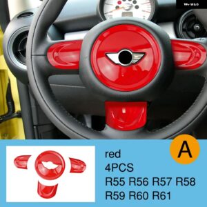 BMW ステアリングホイール パネルマルチメディアボタン 装飾 カバー ミニクーパー JCW R55 R56 R57 R58 R59 R60 R61 - red-4pcs A