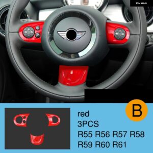 BMW ステアリングホイール パネルマルチメディアボタン 装飾 カバー ミニクーパー JCW R55 R56 R57 R58 R59 R60 R61 - red-3pcs B
