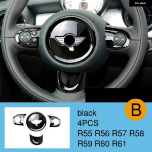 BMW ステアリングホイール パネルマルチメディアボタン 装飾 カバー ミニクーパー JCW R55 R56 R57 R58 R59 R60 R61 - black-4pcs B