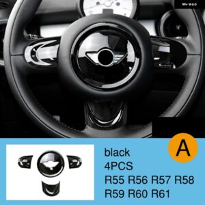 BMW ステアリングホイール パネルマルチメディアボタン 装飾 カバー ミニクーパー JCW R55 R56 R57 R58 R59 R60 R61 - black-4pcs A