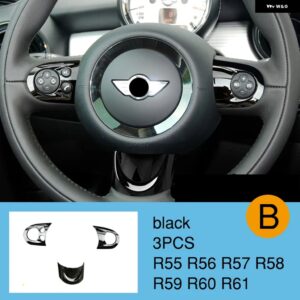 BMW ステアリングホイール パネルマルチメディアボタン 装飾 カバー ミニクーパー JCW R55 R56 R57 R58 R59 R60 R61 - black-3pcs B
