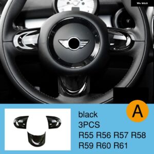 BMW ステアリングホイール パネルマルチメディアボタン 装飾 カバー ミニクーパー JCW R55 R56 R57 R58 R59 R60 R61 - black-3pcs A