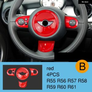 BMW ステアリングホイール パネルマルチメディアボタン 装飾 カバー ミニクーパー JCW R55 R56 R57 R58 R59 R60 R61 - red-4pcs B
