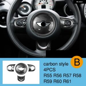 BMW ステアリングホイール パネルマルチメディアボタン 装飾 カバー ミニクーパー JCW R55 R56 R57 R58 R59 R60 R61 - carbon-4pcs B