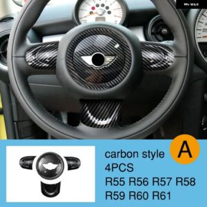 BMW ステアリングホイール パネルマルチメディアボタン 装飾 カバー ミニクーパー JCW R55 R56 R57 R58 R59 R60 R61 - carbon-4pcs A