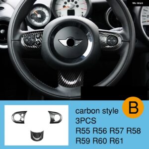 BMW ステアリングホイール パネルマルチメディアボタン 装飾 カバー ミニクーパー JCW R55 R56 R57 R58 R59 R60 R61 - carbon-3pcs B